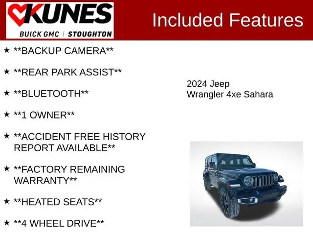 Used 2024 Jeep Wrangler 4xe Sahara 4XE with VIN 1C4RJXP60RW227111 for sale in Stoughton, WI