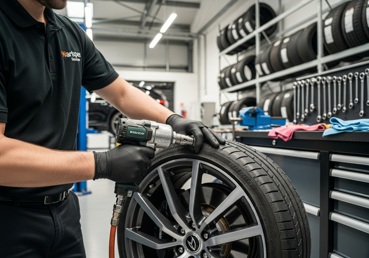 Close-up of premium performance tire and wheel