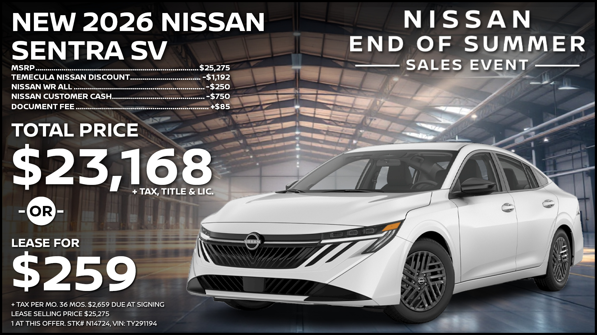 2026 Nissan Sentra SV Lease Special