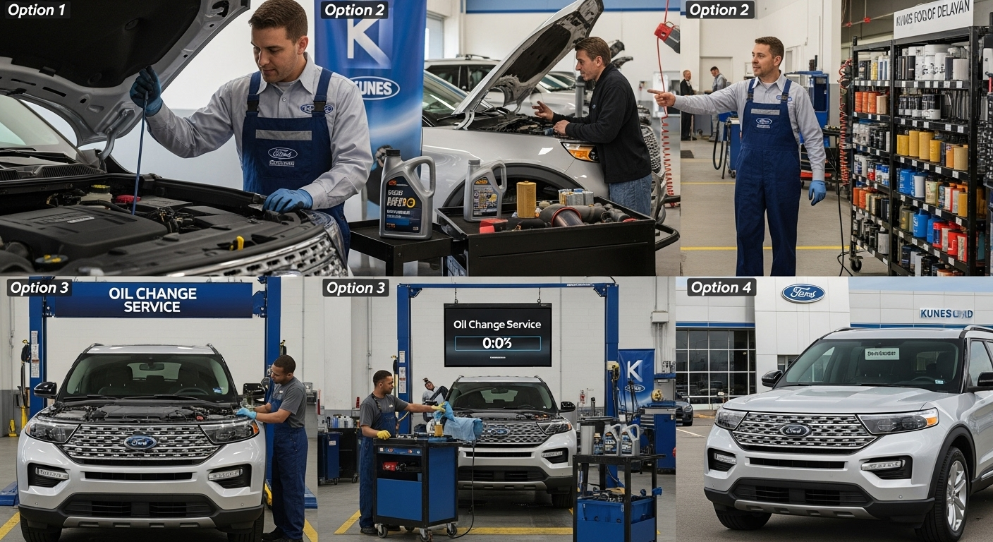 Experience top-quality Ford Explorer oil change service at Kunes Ford of Delavan, conveniently located near East Troy, WI. Our certified technicians ensure your vehicle runs smoothly with high-quality oil and parts.