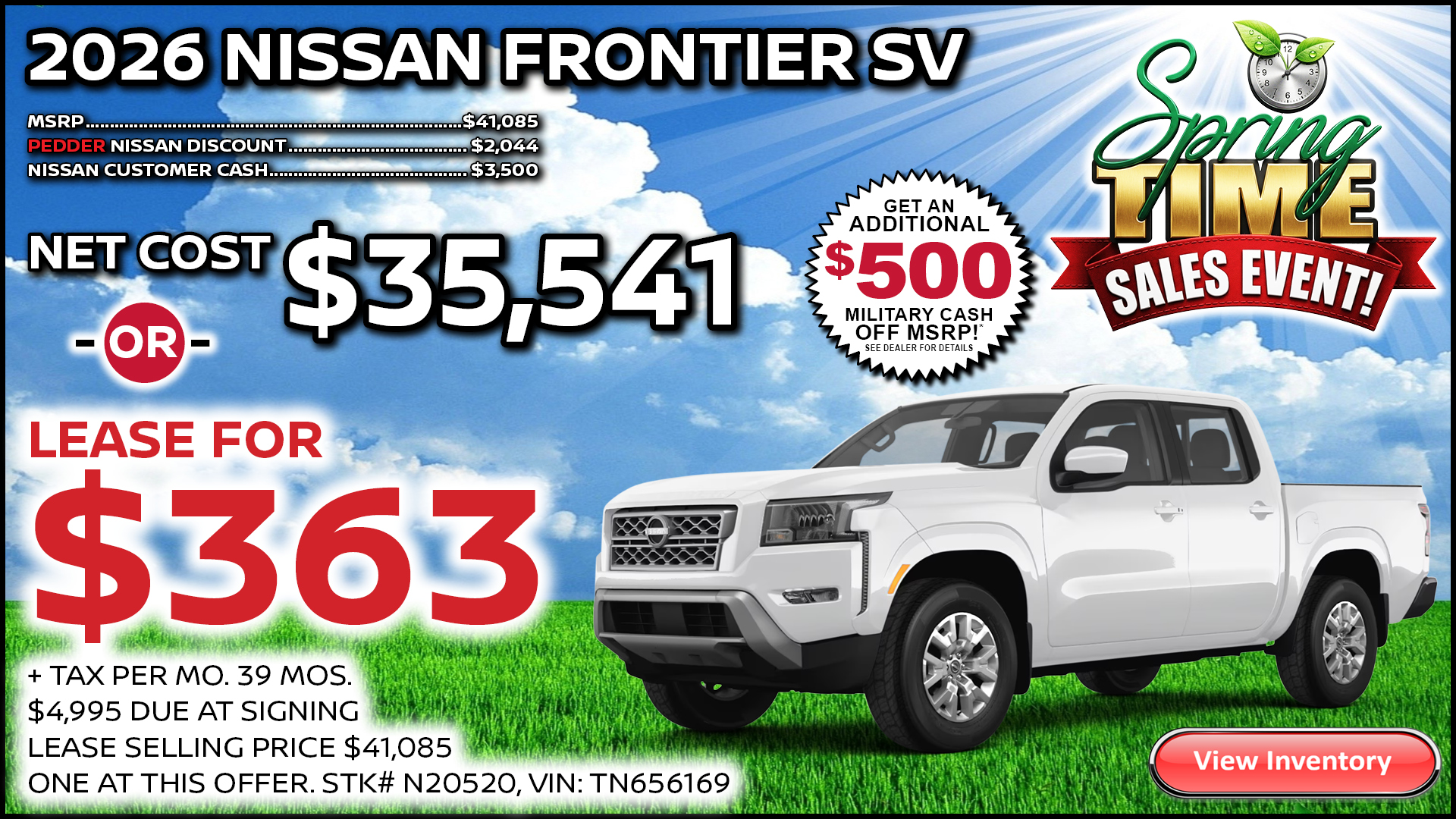 2026 Nissan Frontier SV Crew Cab Lease Special