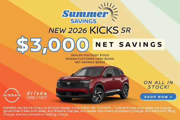 New 2026 Kicks SR $3000 net savings