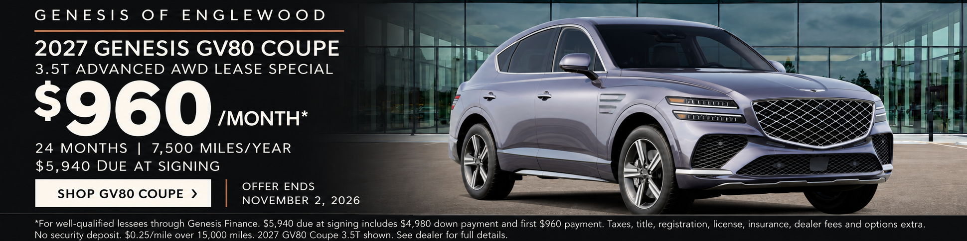2027 Genesis GV80 Coupe 3.5T shown.