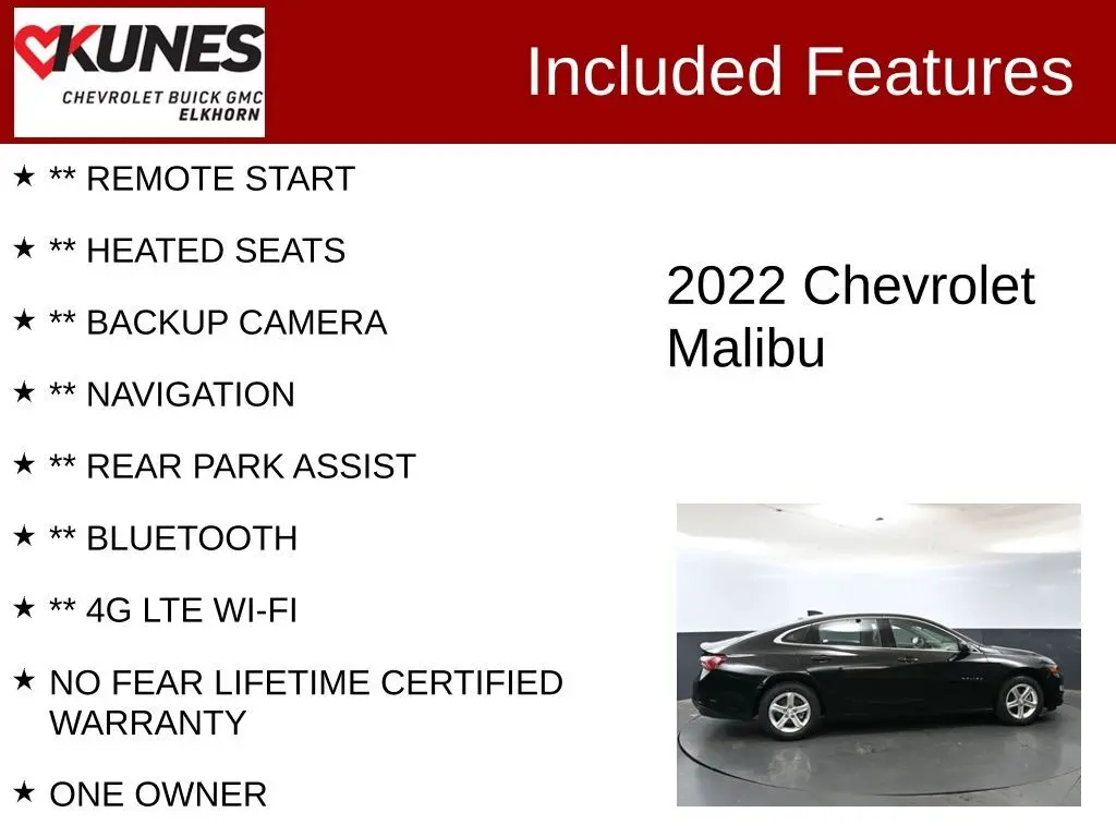 Used 2022 Chevrolet Malibu 1LT with VIN 1G1ZD5ST8NF175674 for sale in Elkhorn, WI