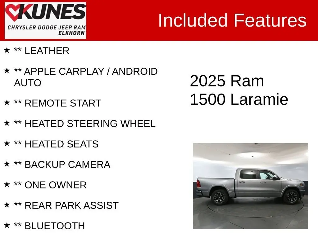 Used 2025 RAM Ram 1500 Pickup Laramie with VIN 1C6SRFJP4SN561750 for sale in Elkhorn, WI