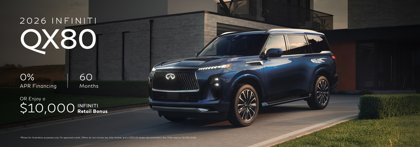  Finance for 0% APR for 60 mos Or enjoy a $10,000 INFINITI Retail Bonus*