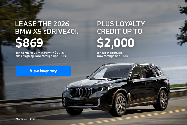 2026 X5 lease starting at $869 per month for 39 months