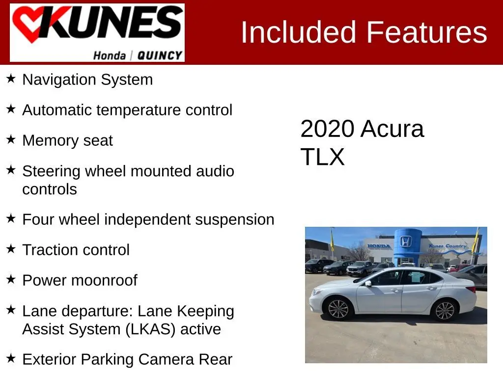 Used 2020 Acura TLX Technology Package with VIN 19UUB1F5XLA002908 for sale in Quincy, IL