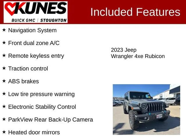 Used 2023 Jeep Wrangler 4xe Rubicon 4XE with VIN 1C4JJXR6XPW703260 for sale in Stoughton, WI