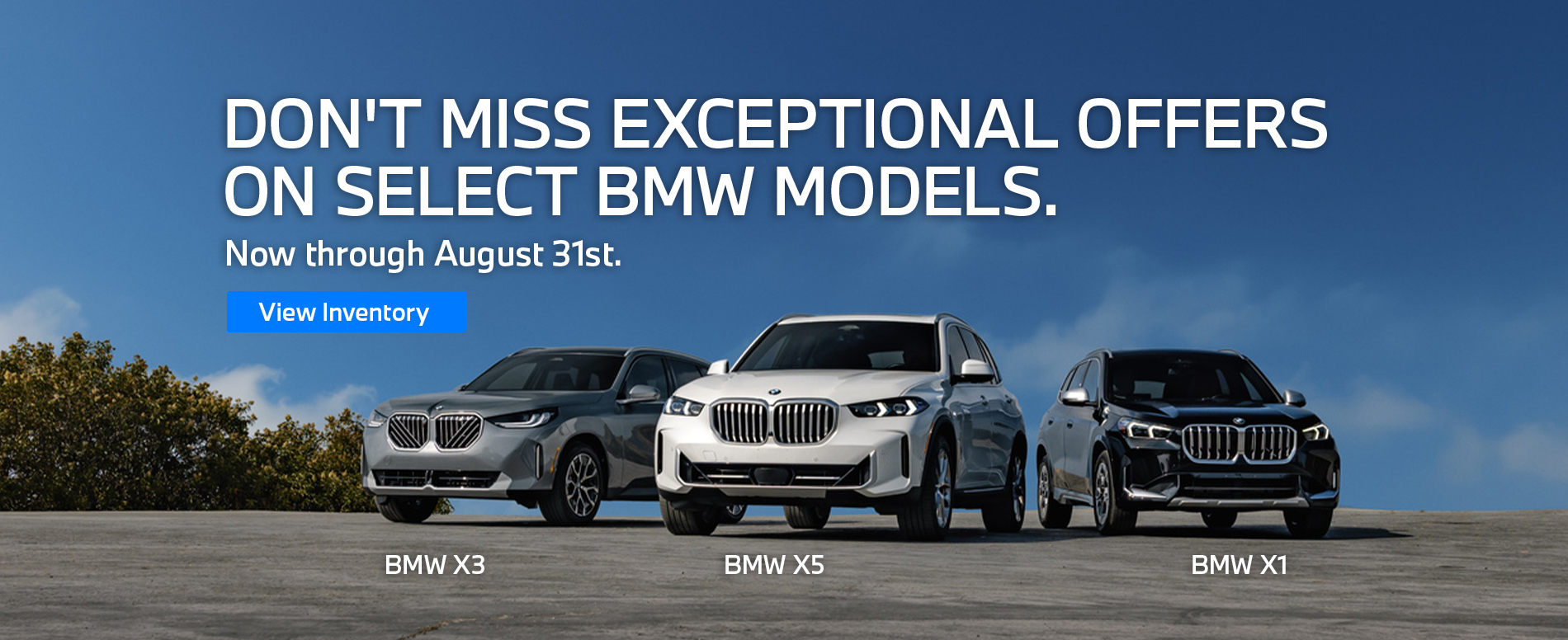 BMW X3, X5, & X1 parked on the street.