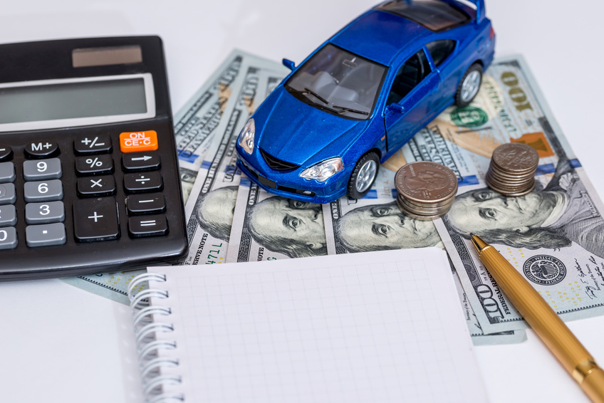 Toy car with cash and calculator