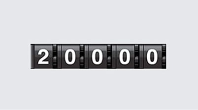 View of odometer indicating 20,000-mile service interval.