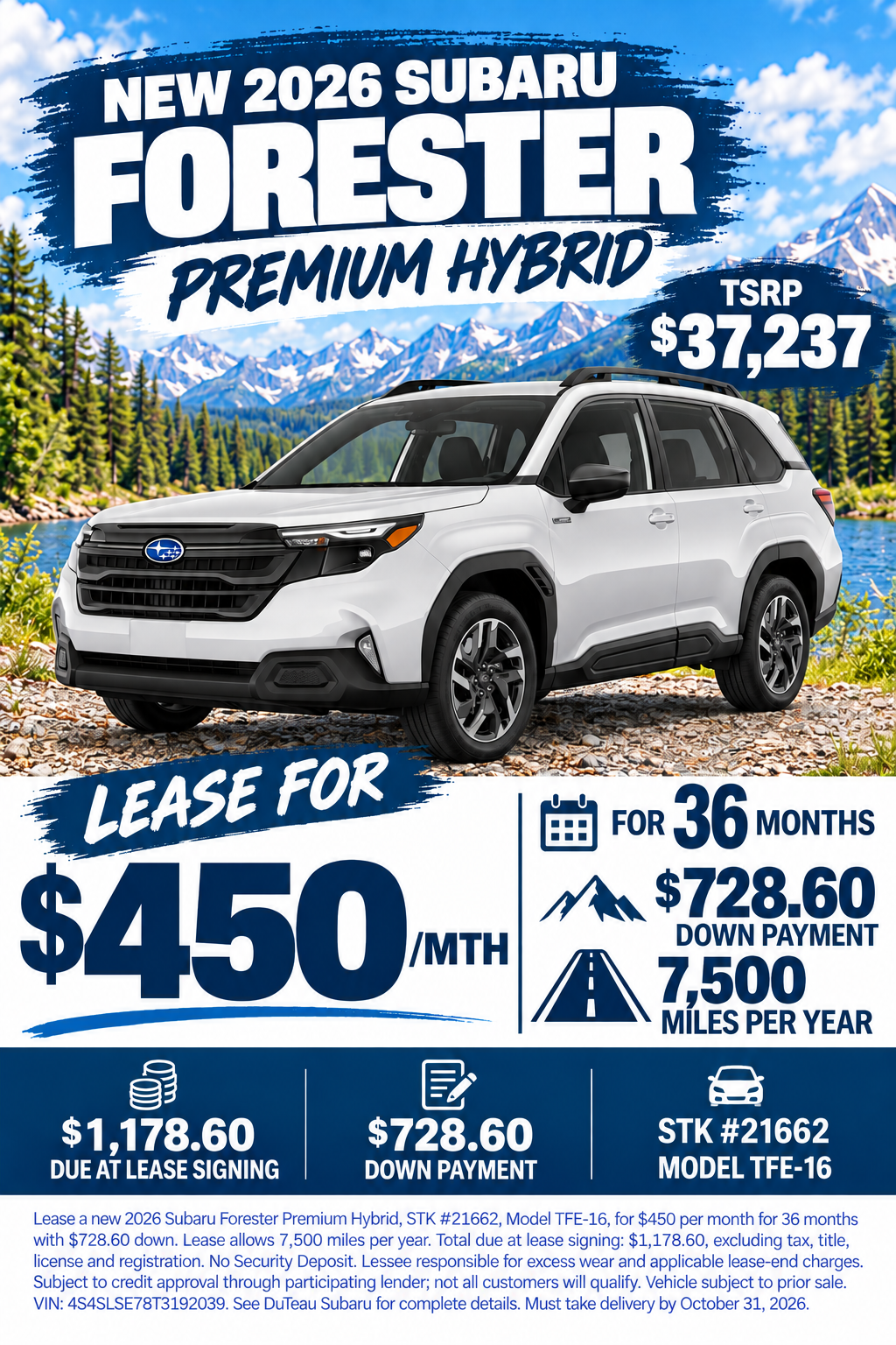 2026 Subaru Forester Hybrid Mountain Offer with disclaimer text