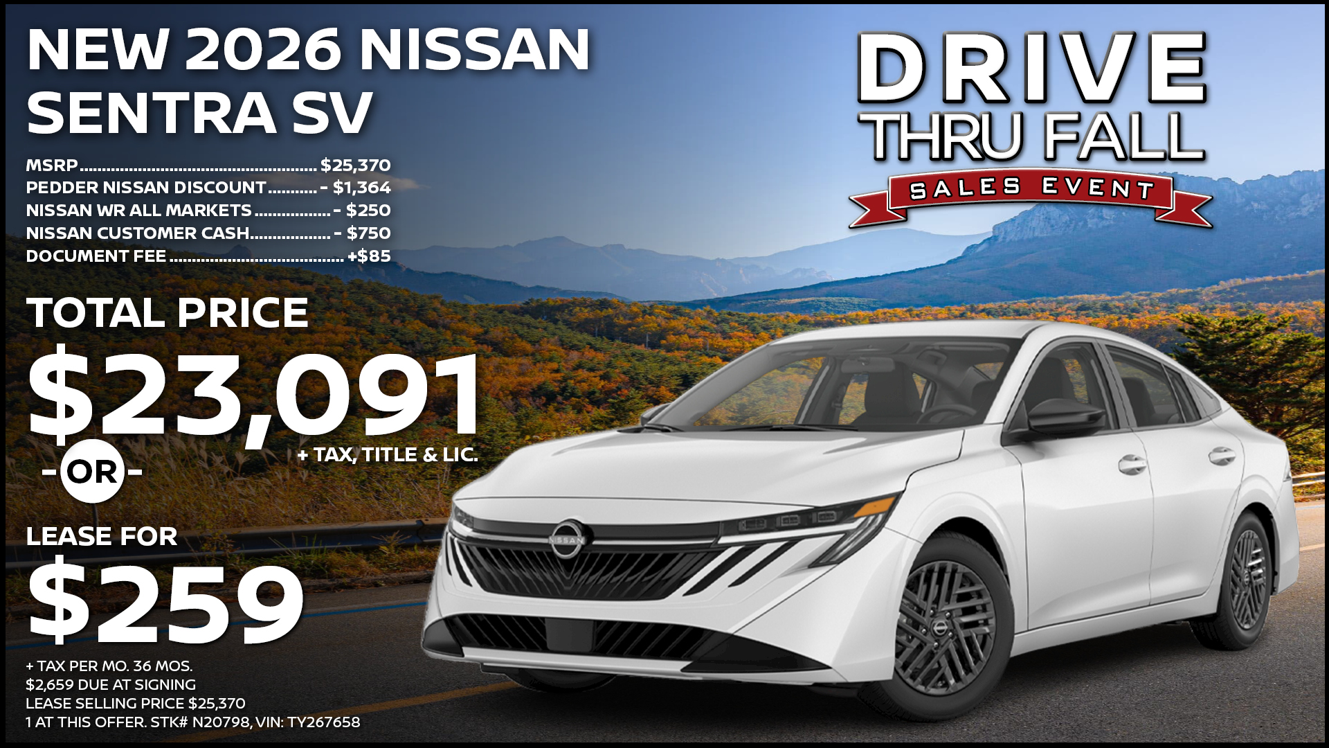2026 Nissan Sentra SV Lease Special
