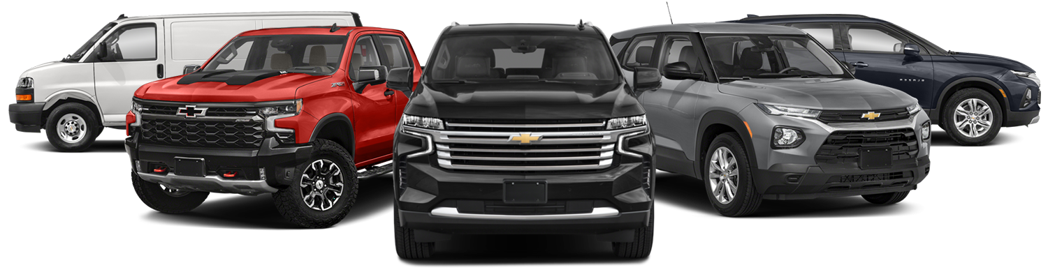 Lineup of Chevrolet vans, pickups and SUVs