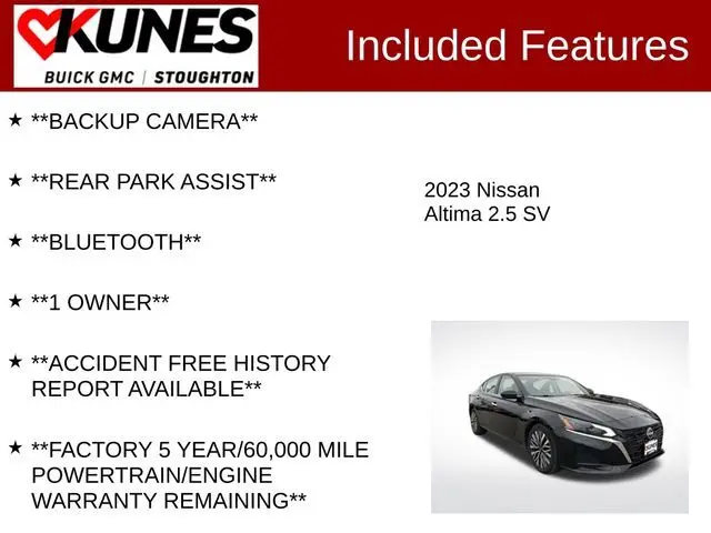 Used 2023 Nissan Altima SV with VIN 1N4BL4DV2PN326365 for sale in Stoughton, WI