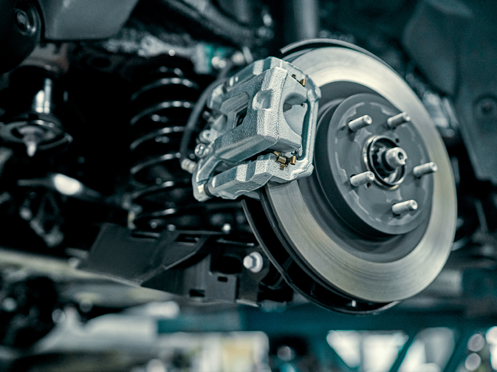 A picture of a car's brakes are shown,