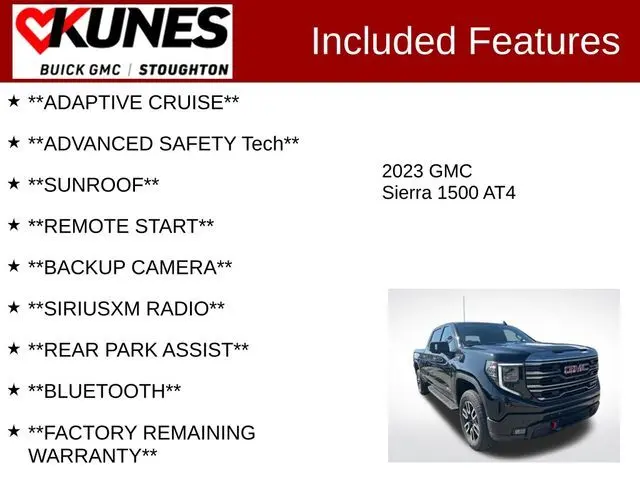 Used 2023 GMC Sierra 1500 AT4 with VIN 1GTUUEE88PZ309416 for sale in Stoughton, WI