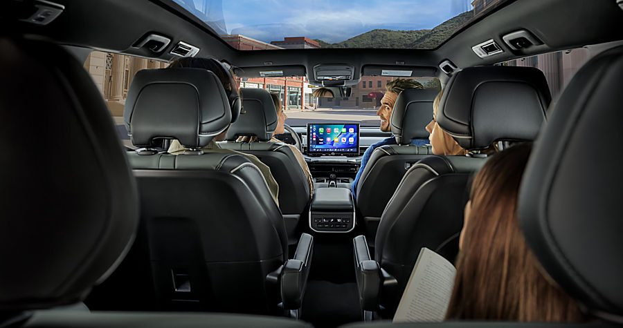 2027 Subaru Getaway interior with three rows of seating and a center touchscreen