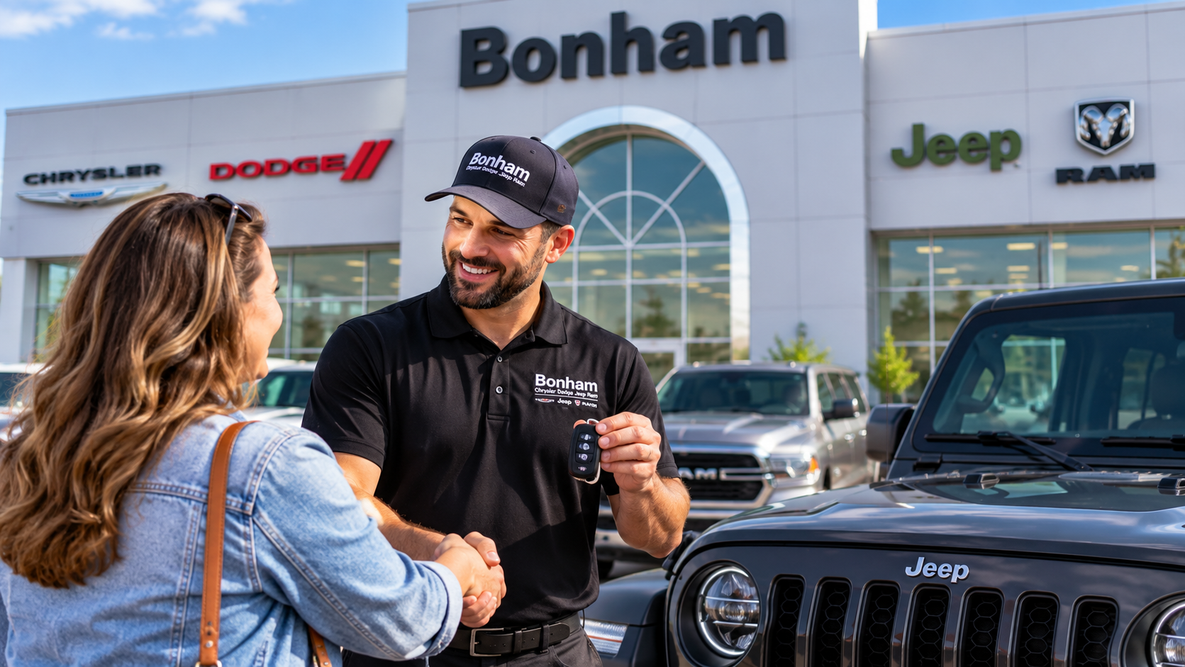 Customer trading in a vehicle at Bonham Chrysler Dodge Jeep Ram in Bonham, TX