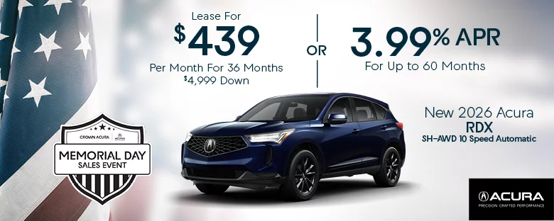 New 2026 Acura RDX SH-AWD 10 Speed Automatic Lease $439 Per Month For 36 Months $4,999 Down Or 3.99% APR For Up To 60 Months
