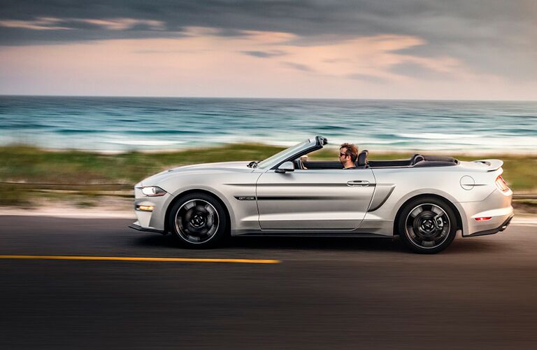 side view of a silver 2019 Ford Mustang California Special