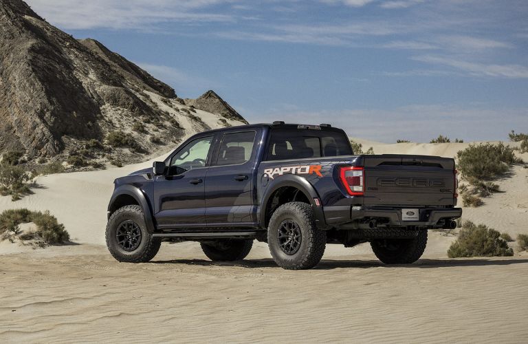 Blue 2024 Ford F-150 Raptor R Rear Exterior in the Desert