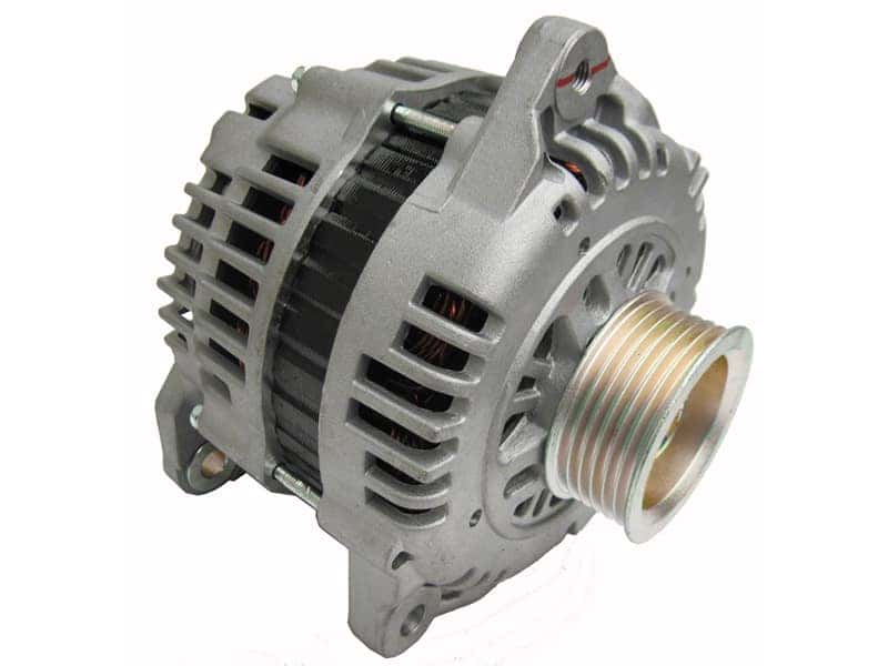 Genuine Nissan alternator with its pulley and cooling vents