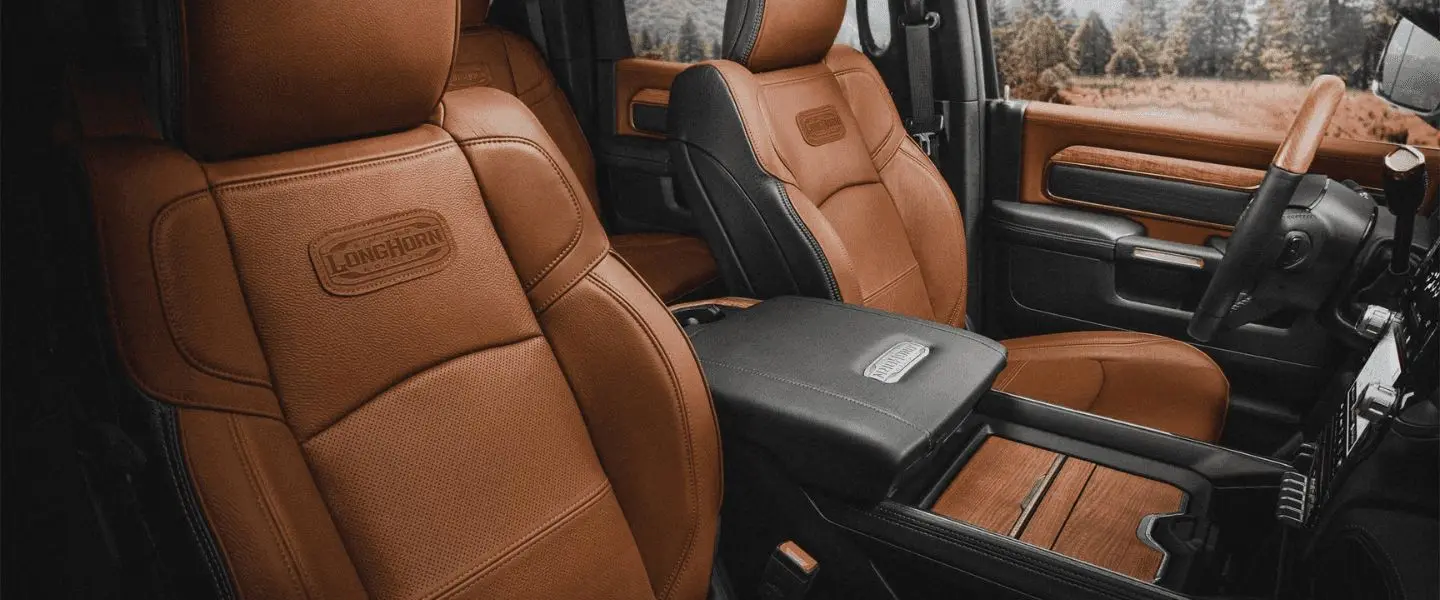Ram 2500 Longhorn brown leather and wood interior