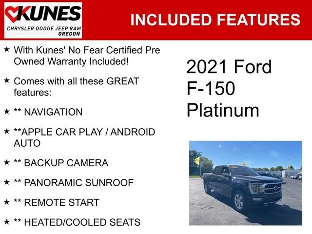 Used 2021 Ford F-150 Platinum with VIN 1FTFW1E83MFA00896 for sale in Oregon, IL