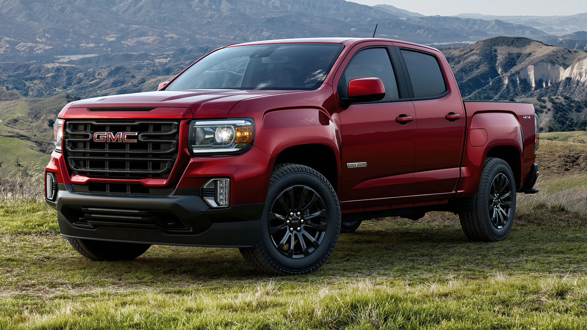 A red GMC Canyon