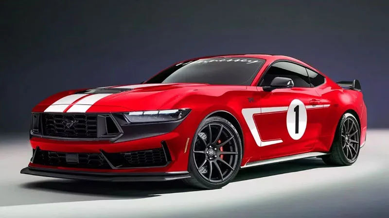 image of red mustang with white "one" decal on the side