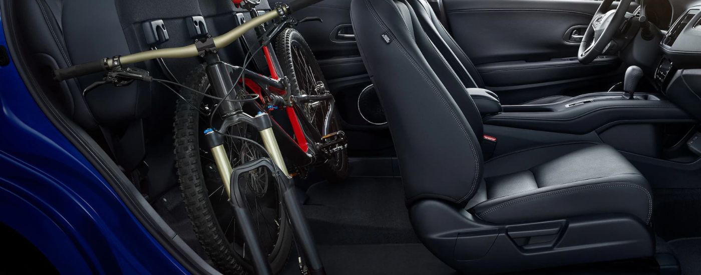 Bike shown in the rear seats in a 2022 Honda HR-V
