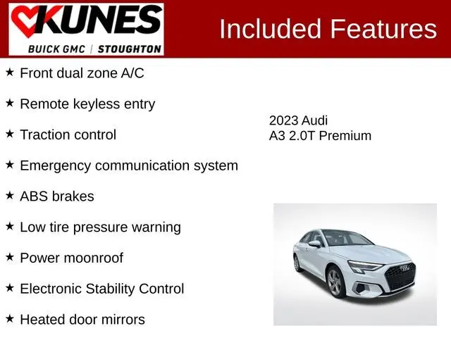 Used 2023 Audi A3 Sedan Premium with VIN WAUAUDGY3PA111073 for sale in Stoughton, WI