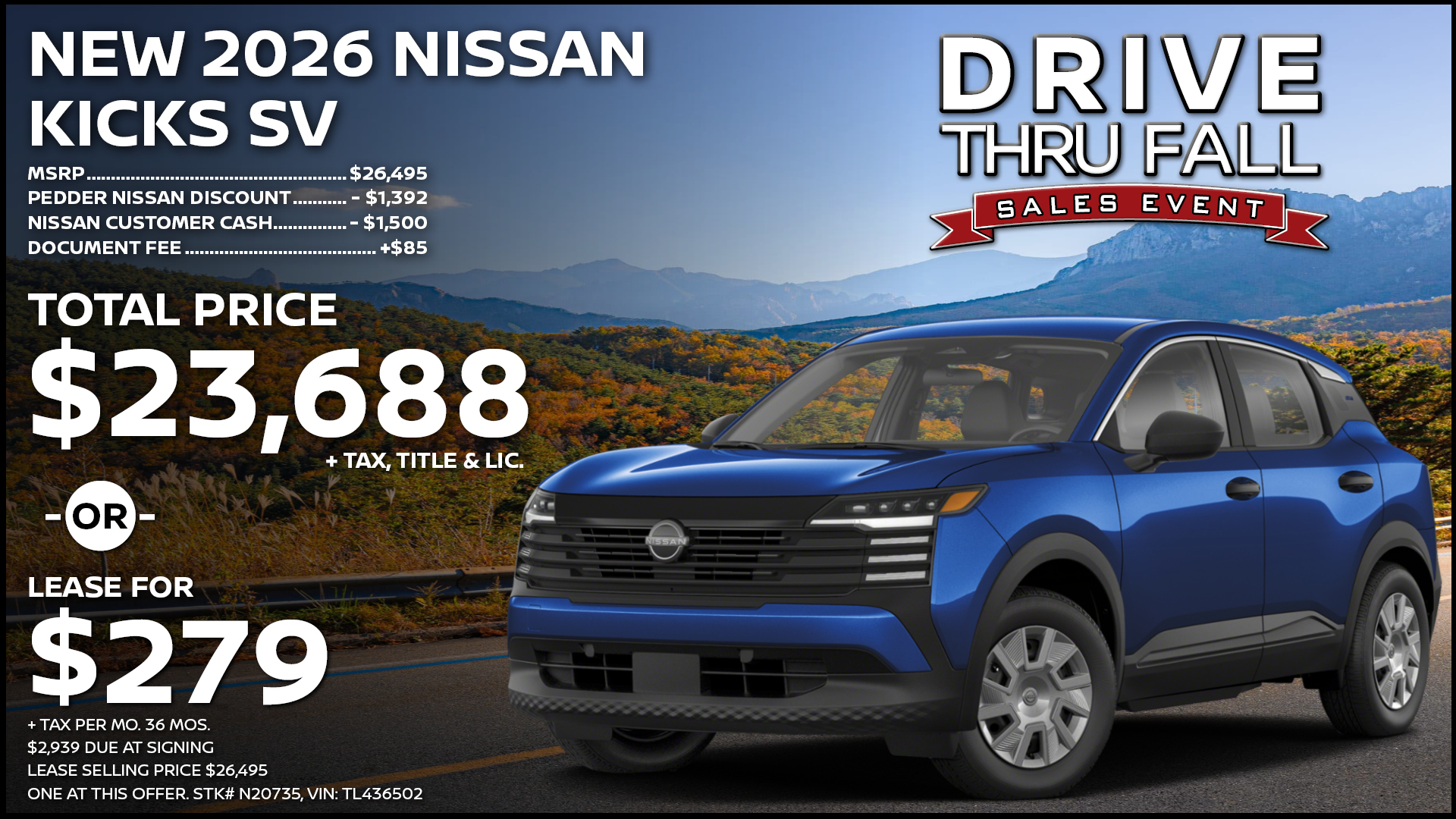 2026 Nissan Kicks SR Lease Special