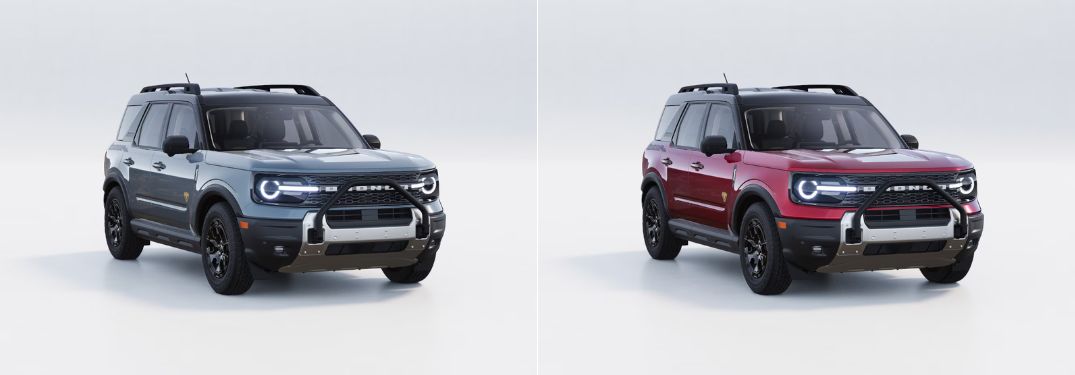 Azure Gray Metallic and Ruby Red Metallic 2025 Ford Bronco Sport Models with Sasquatch Package