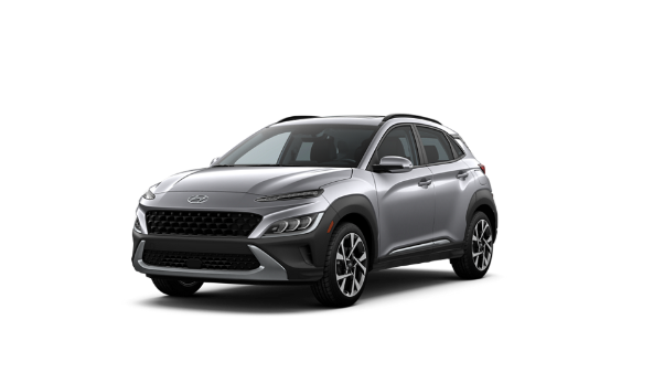 A silver 2022 Hyundai Kona.