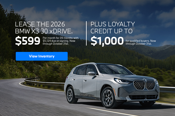 2026 X3 lease starting at $599 per month for 39 months