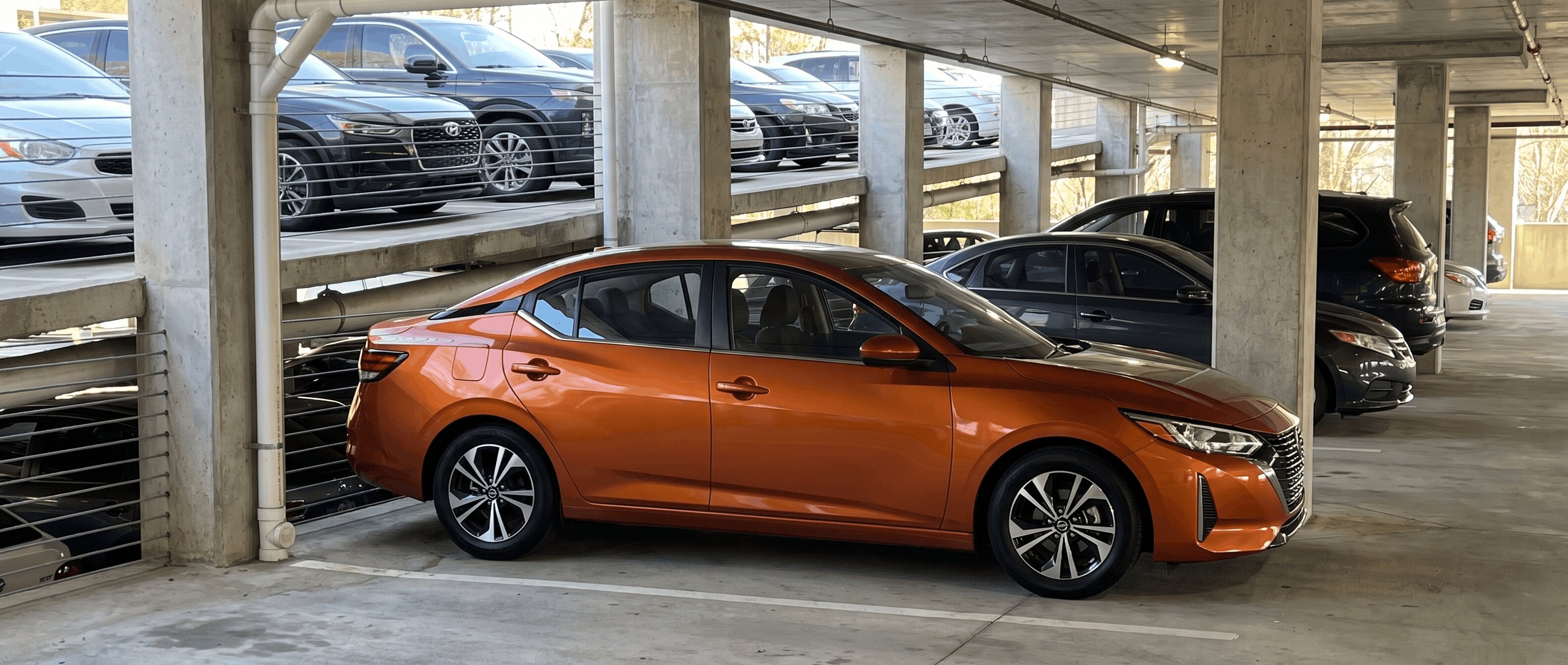2026 Nissan Sentra parked in a compact apartment parking stall in Roswell, GA