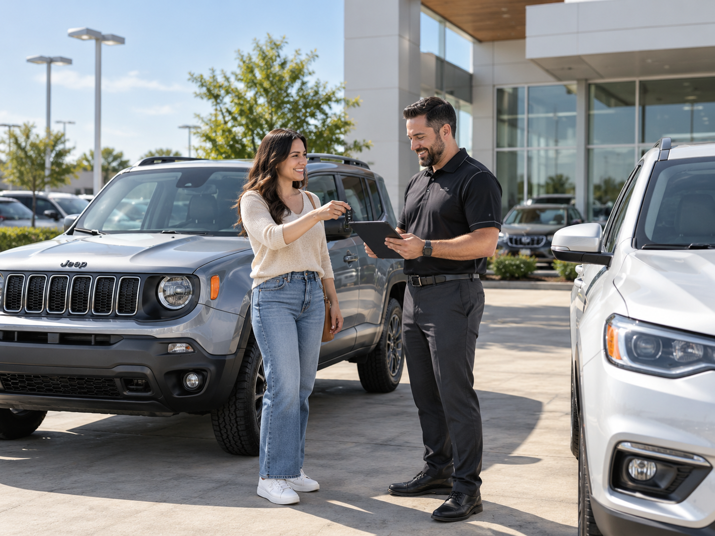 customer trading a vehicle at the dealership