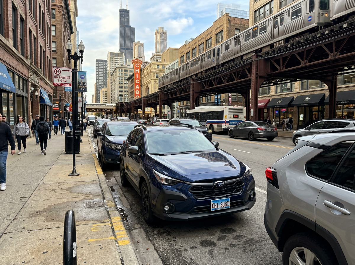Tight urban street parking with parallel-parked vehicles