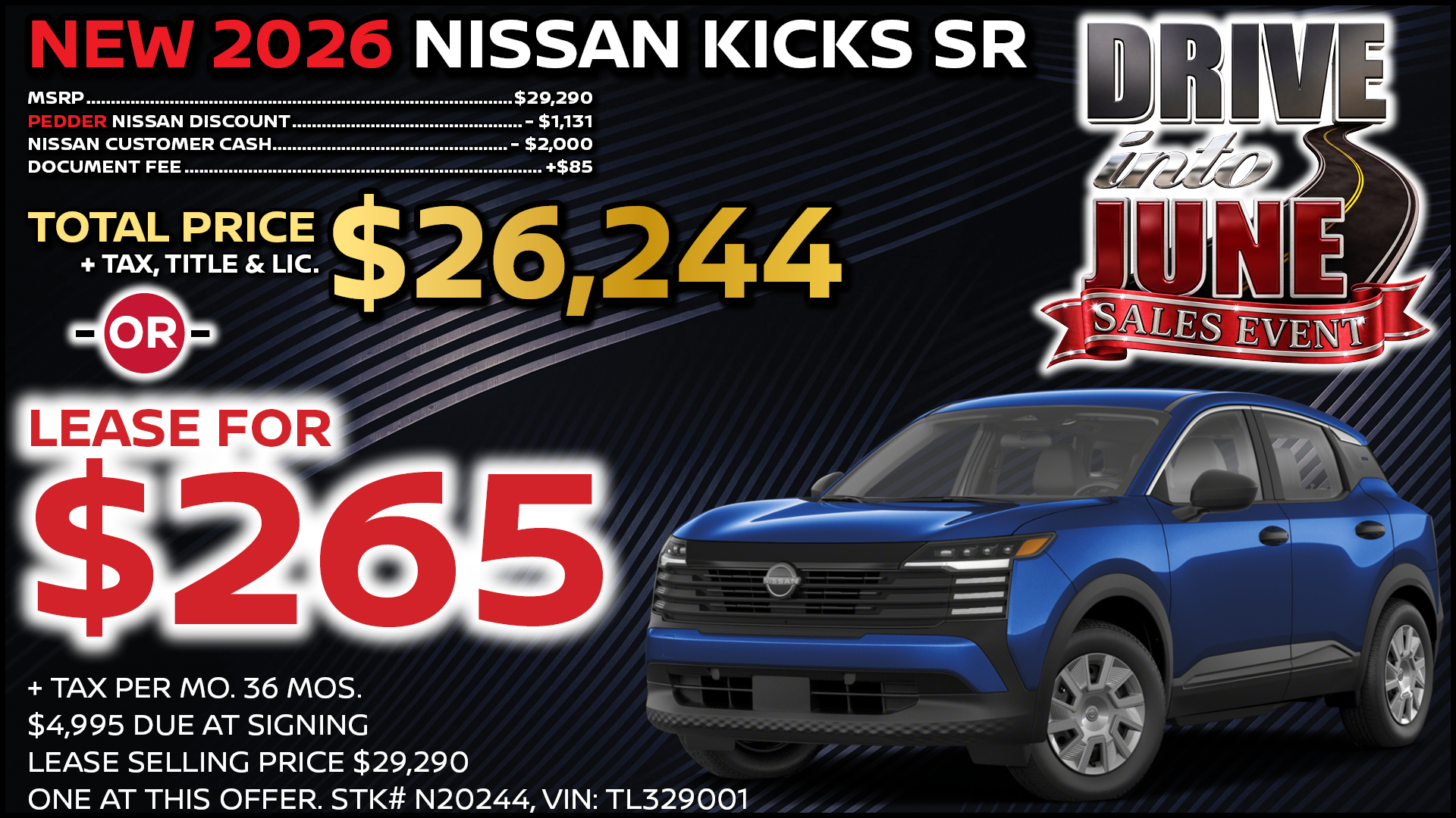 2026 Nissan Kicks SR Lease Special