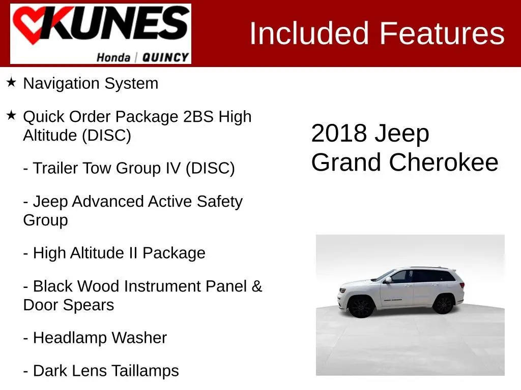 Used 2018 Jeep Grand Cherokee High Altitude with VIN 1C4RJFCG8JC356132 for sale in Quincy, IL