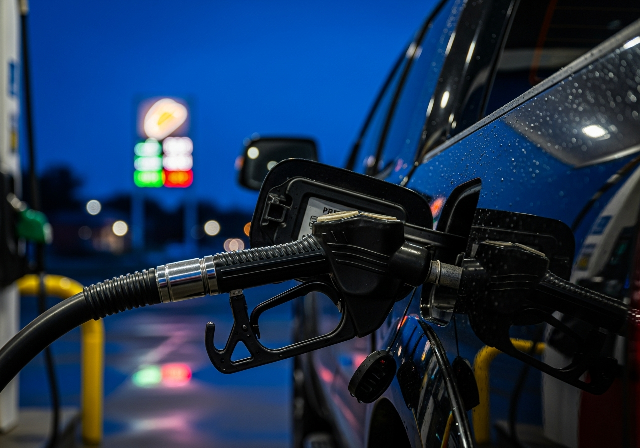 Fuel pump at a gas station representing ongoing fuel costs