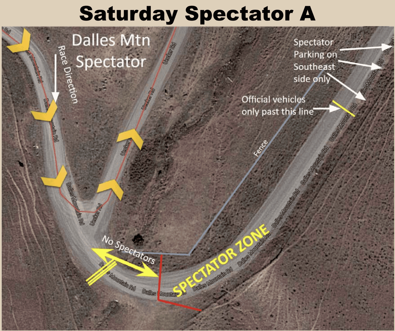 Aerial map of Saturday Spectator A at Dalles Mountain