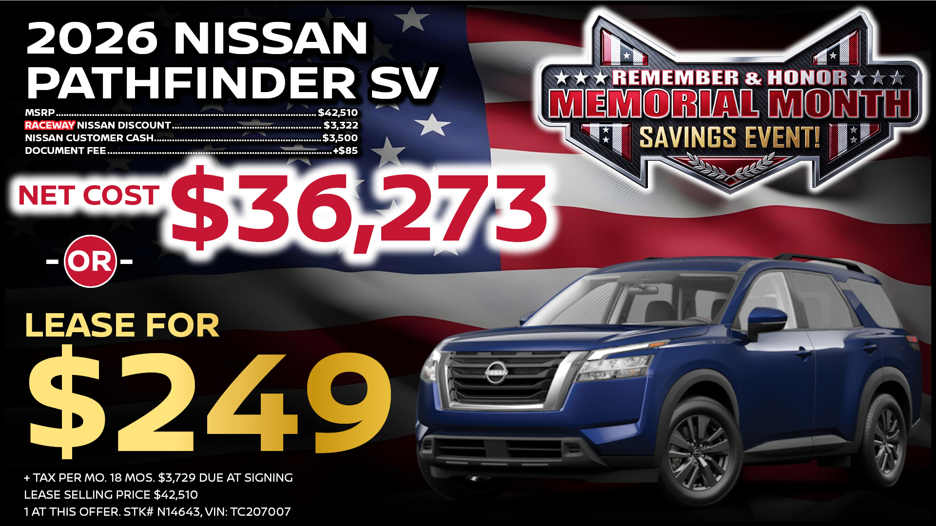 2026 Nissan Pathfinder SV Lease Special