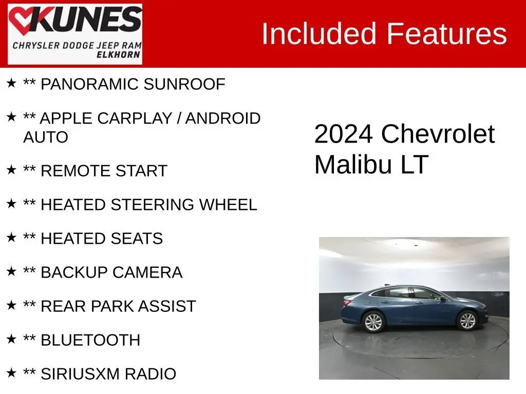 Used 2024 Chevrolet Malibu 1LT with VIN 1G1ZD5STXRF242782 for sale in Elkhorn, WI