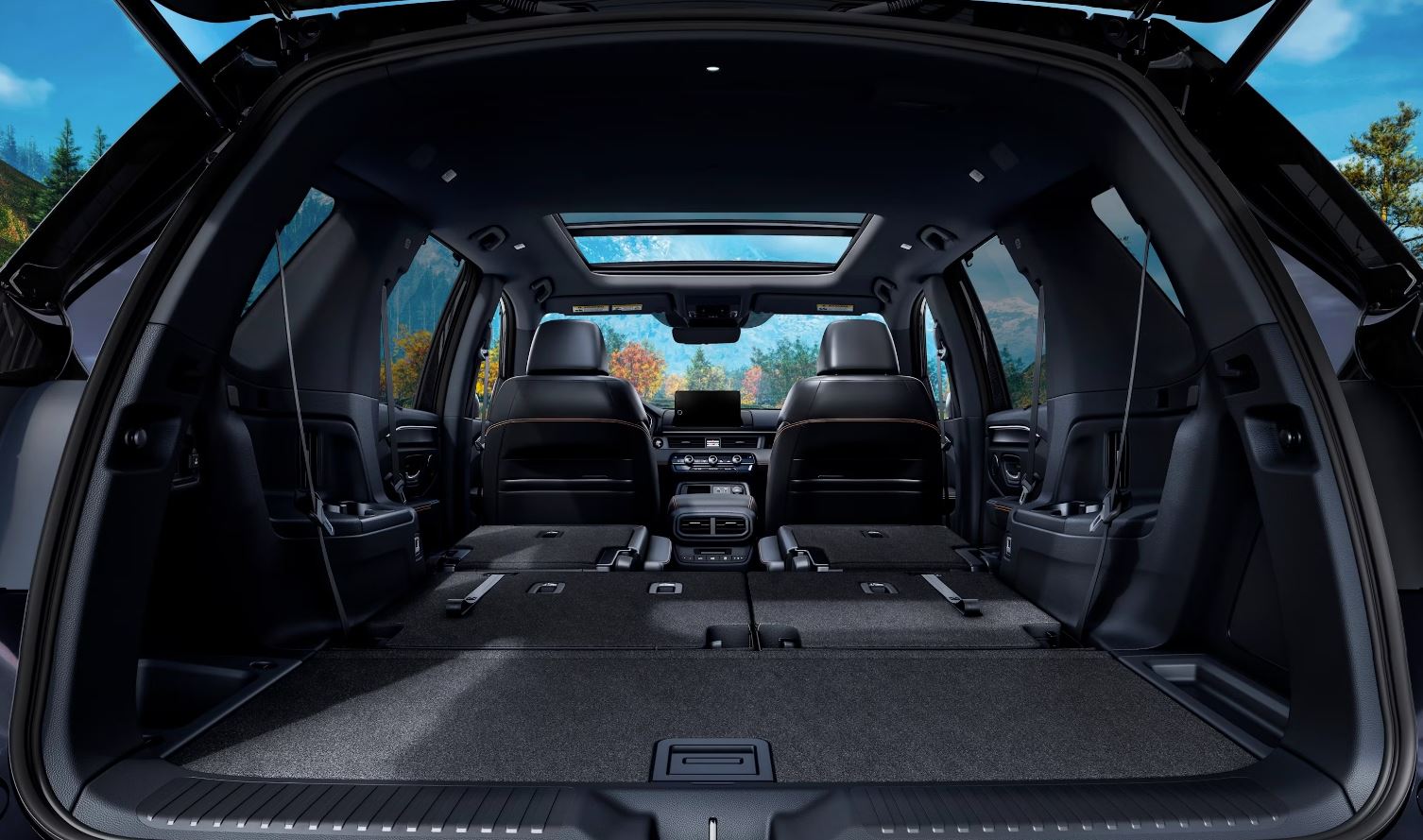 interior view of the 2025 Honda Pilot from the rear, while trunk is open