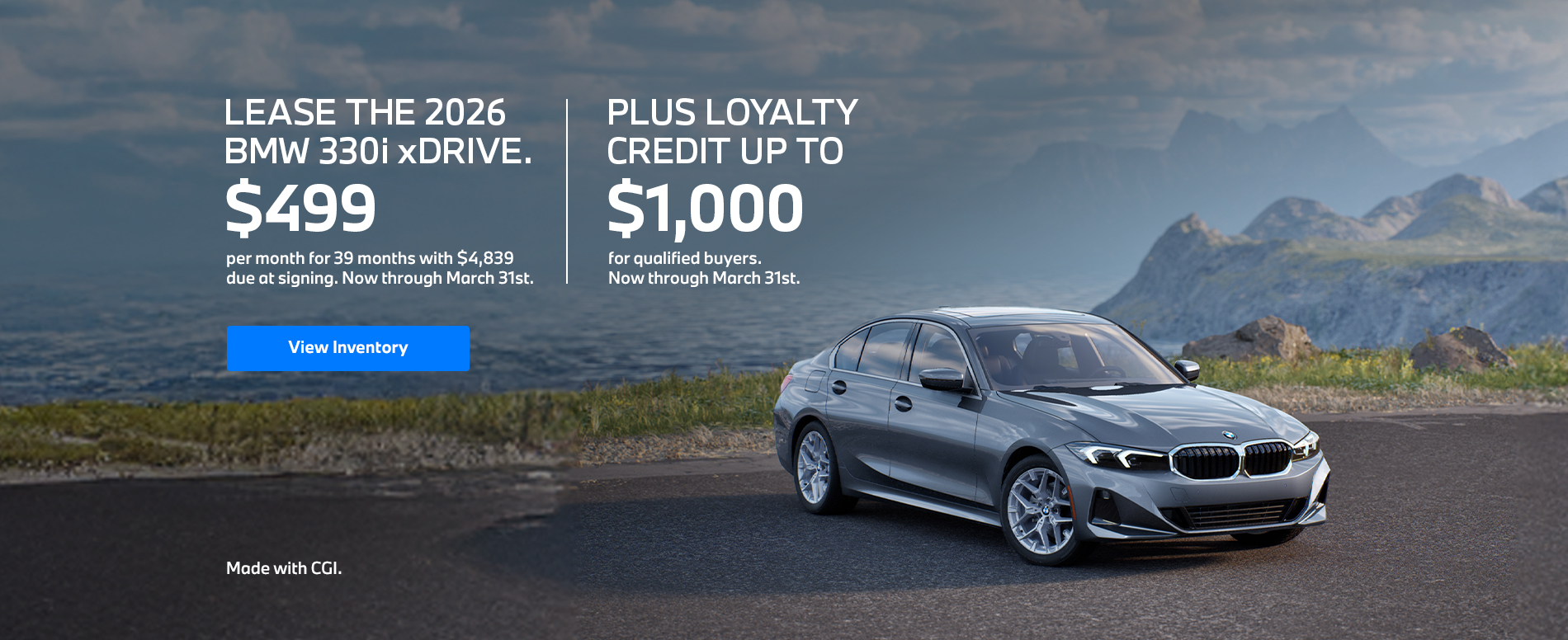 2026 330i lease starting at $499 per month for 39 months