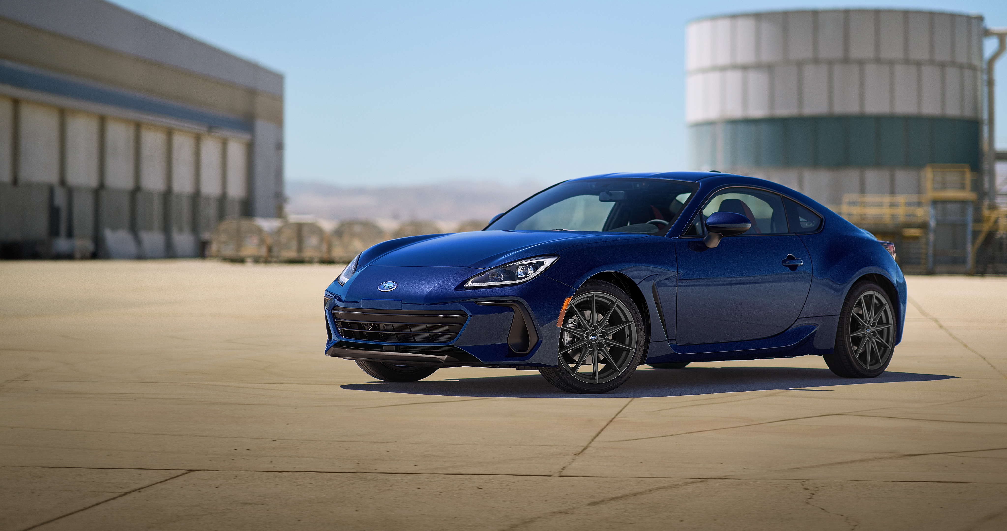 A Blue 2026 Subaru BRZ Two-door sports car. Parked in an urban environment.